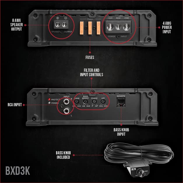 Belva Bxd3K 3000W Peak Bx Series 1 Ohm Stable Class D Monoblock Car Audio Mosfet Amplifier With Remote Subwoofer Level Control